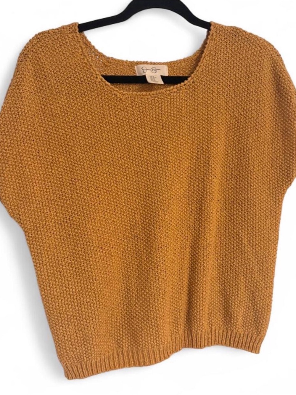Jessica Simpson Mustard Textured Knit Short-Sleeve Sweater Top